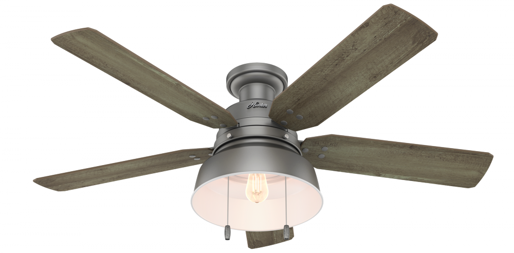 Hunter 52 inch Mill Valley Matte Silver Low Profile Damp Rated Ceiling Fan with LED Light Kit