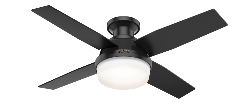 Hunter 44 inch Dempsey Matte Black Low Profile Damp Rated Ceiling Fan with LED Light Kit