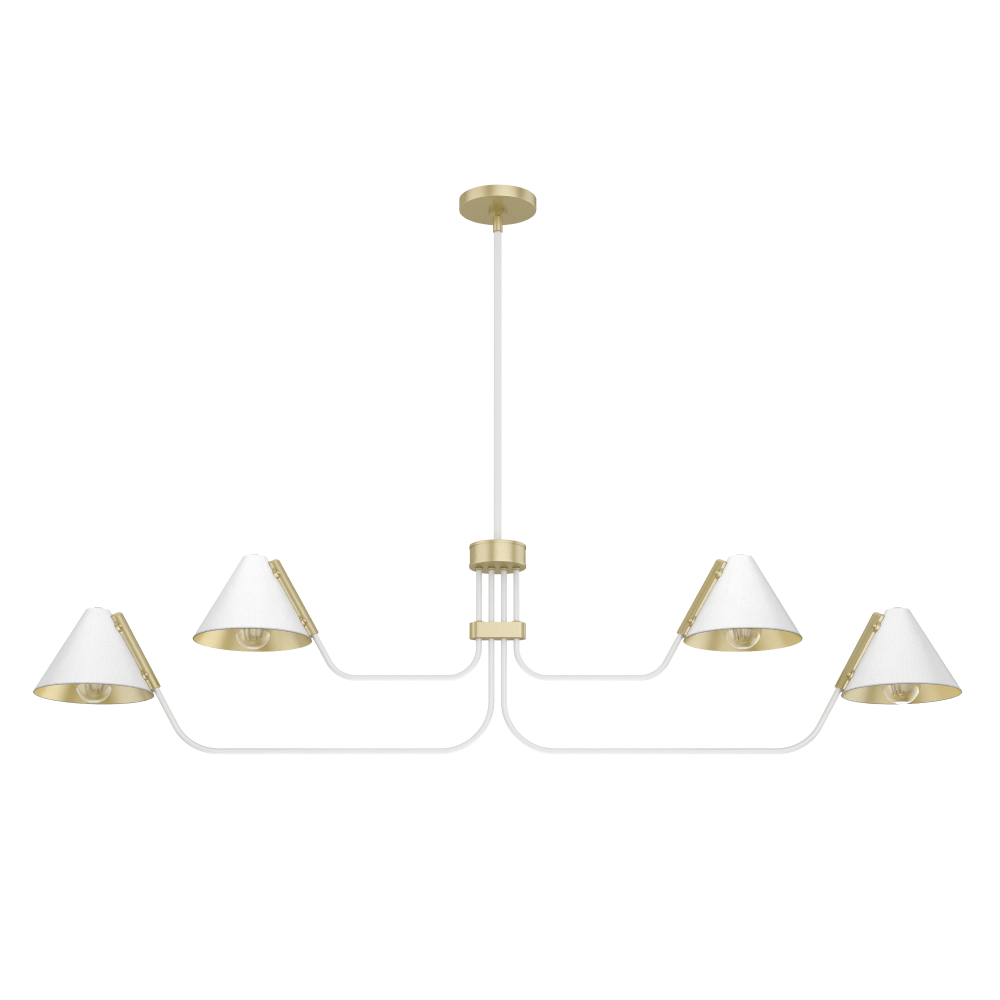 Hunter Grove Isle Matte White and Modern Brass 4 Light Large Chandelier Ceiling Light Fixture