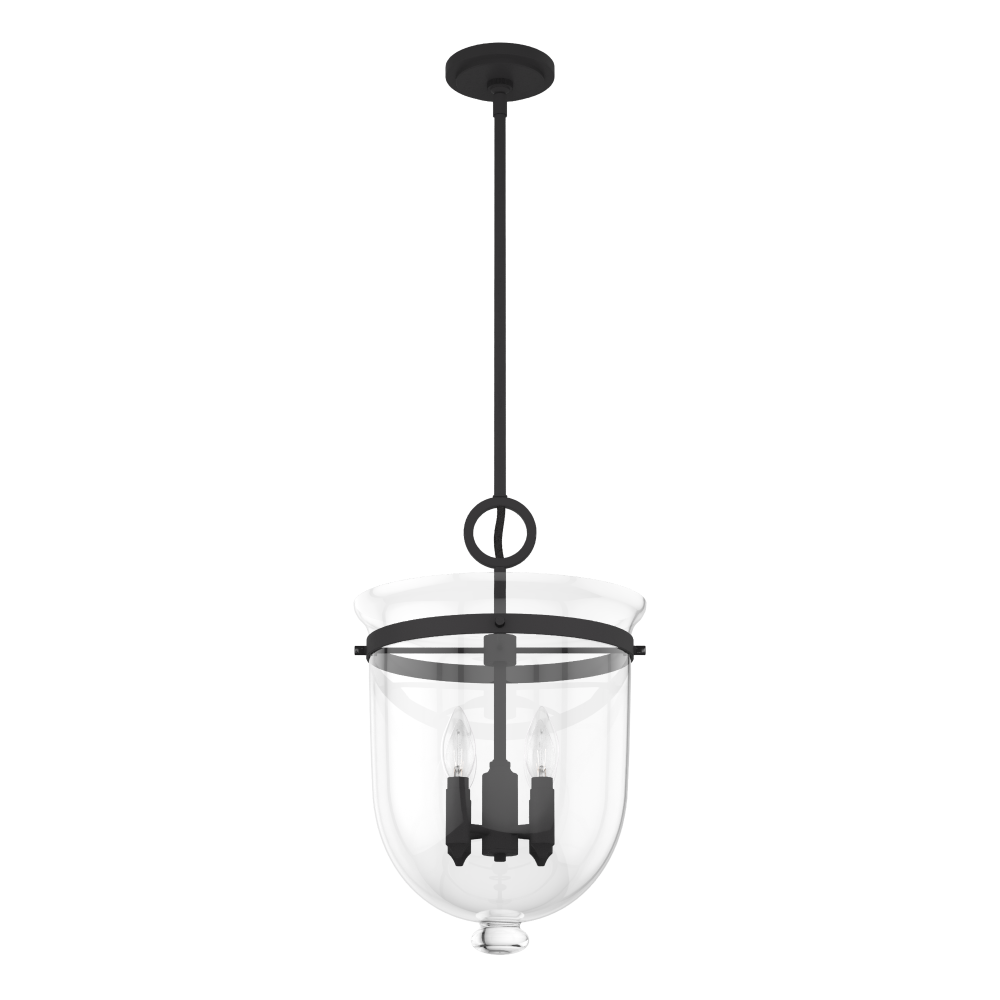 Hunter Belltown Natural Black Iron with Clear Glass 4 Light Pendant Ceiling Light Fixture