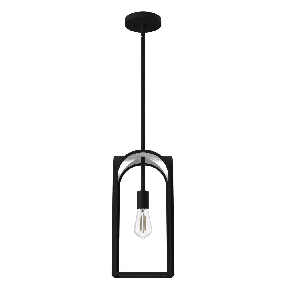 Hunter Dukestown Natural Black Iron and Silver Leaf 1 Light Pendant Ceiling Light Fixture