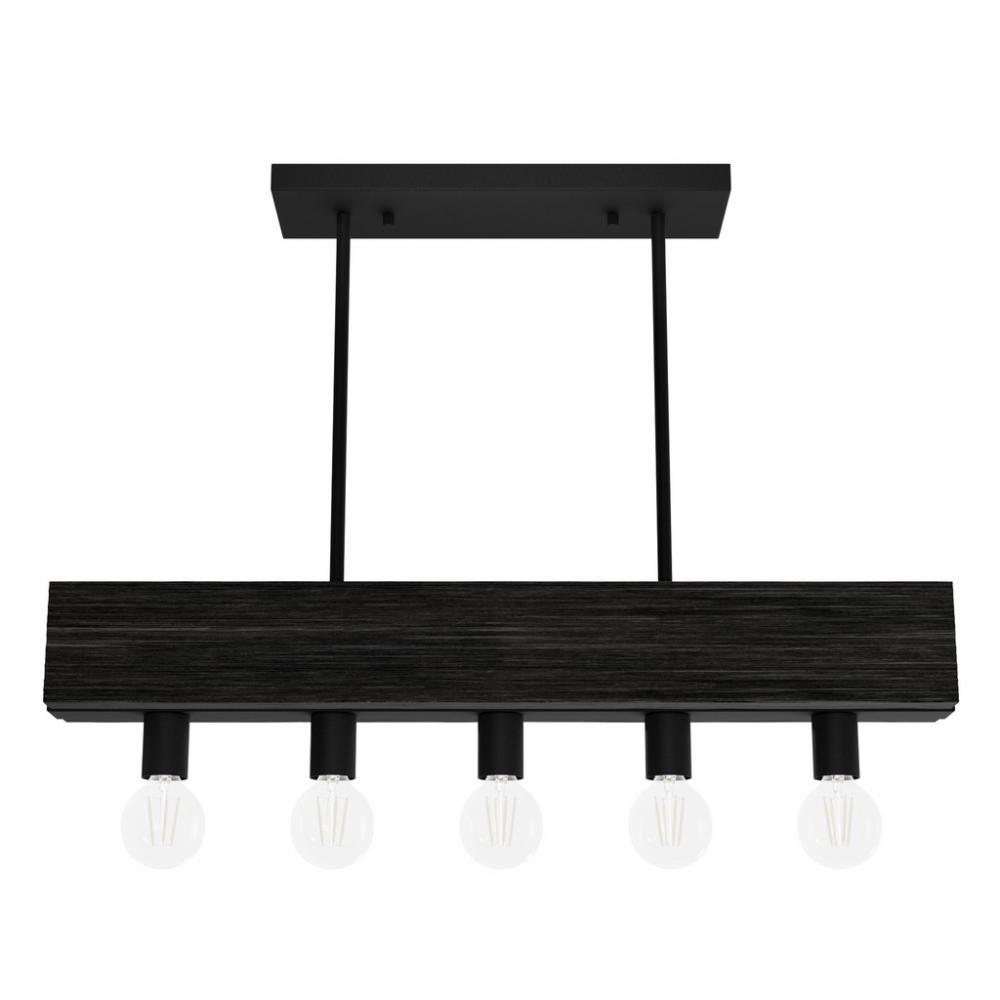 Hunter Donelson Natural Black Iron and Dark Ash 5 Light Small Chandelier Ceiling Light Fixture