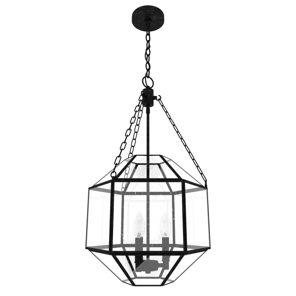 Hunter Indria Rustic Iron with Seeded Glass 3 Light Pendant Ceiling Light Fixture