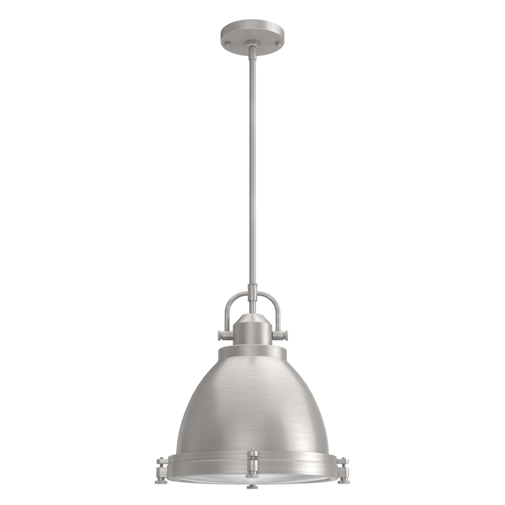 Hunter Bridgemoor Brushed Nickel with Clear Holophane Glass 2 Light Pendant Ceiling Light Fixture