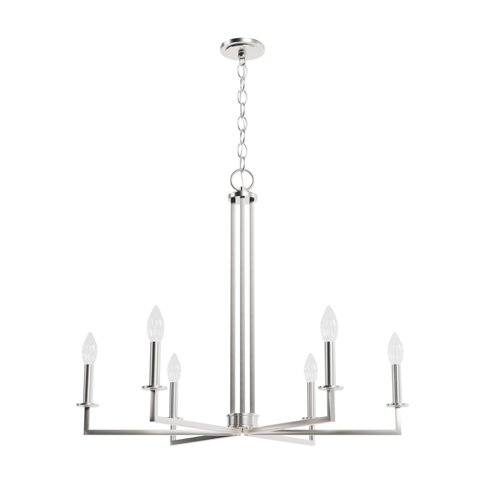 Hunter Bearden Brushed Nickel 6 Light Large Chandelier Ceiling Light Fixture