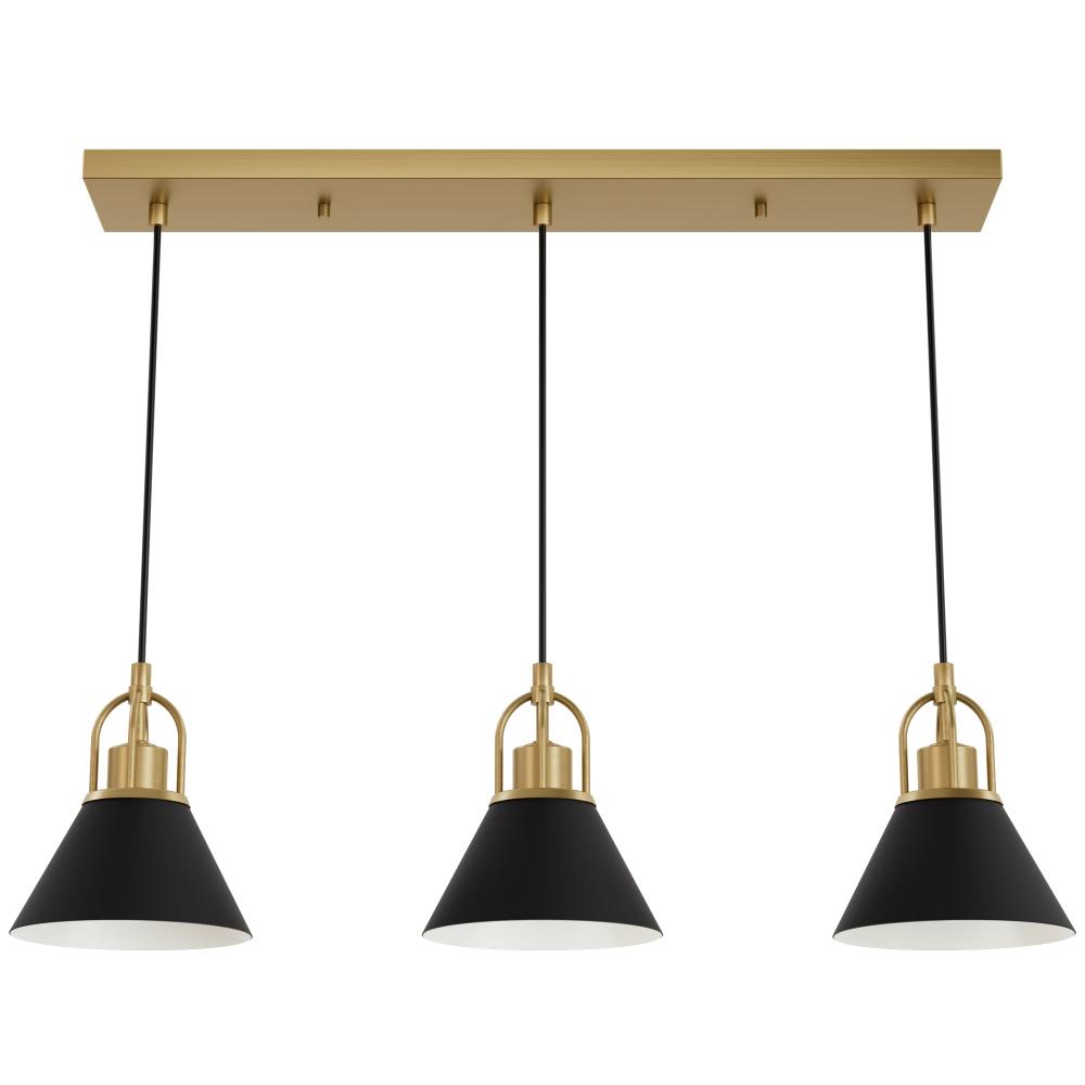 Hunter Carrington Isle Luxe Gold and Flat Matte Black 3 Light Medium Pendant Cluster Ceiling Light