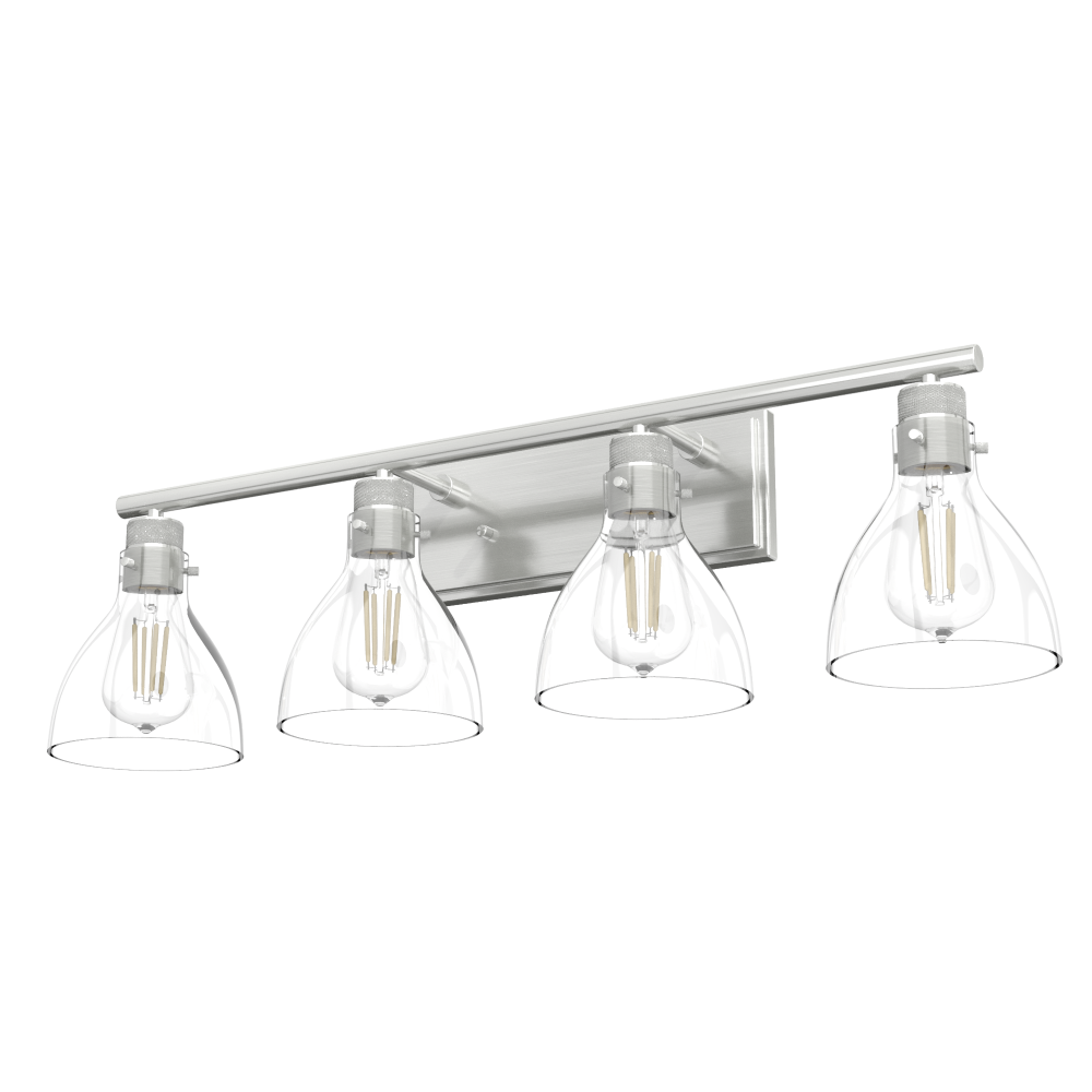 Hunter Van Nuys Brushed Nickel with Clear Glass 4 Light Bathroom Vanity Wall Light Fixture