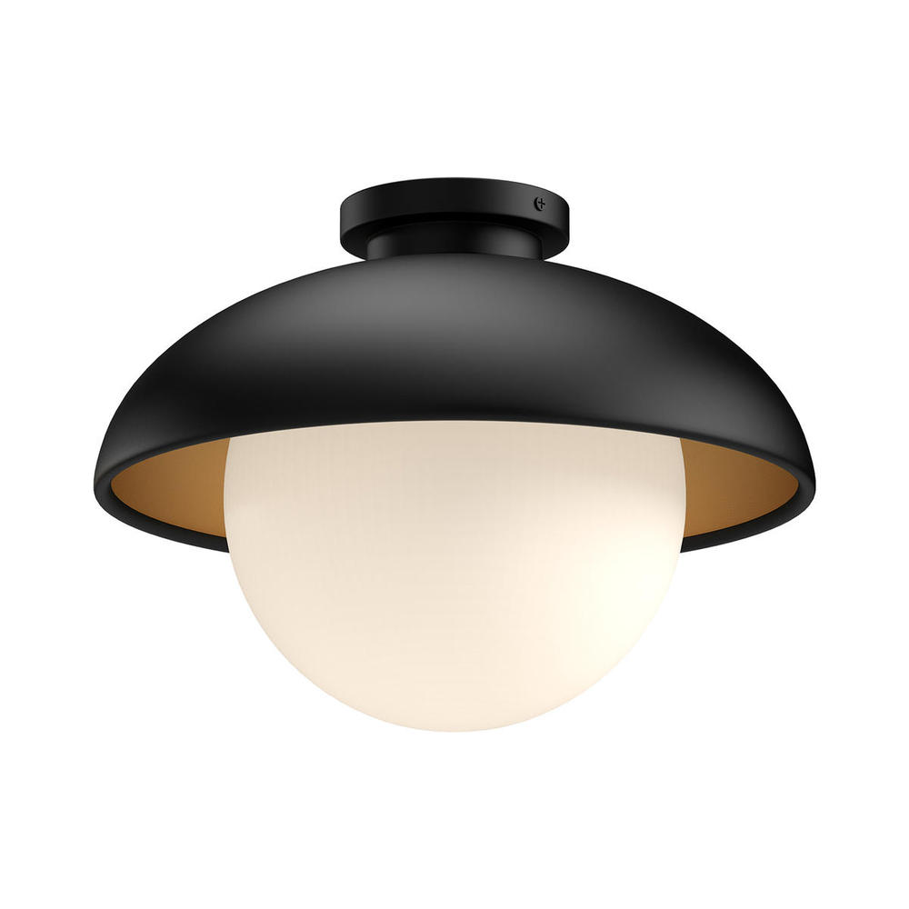 Rubio 11-in Matte Black/Opal Matte Glass 1 Light Flush Mount