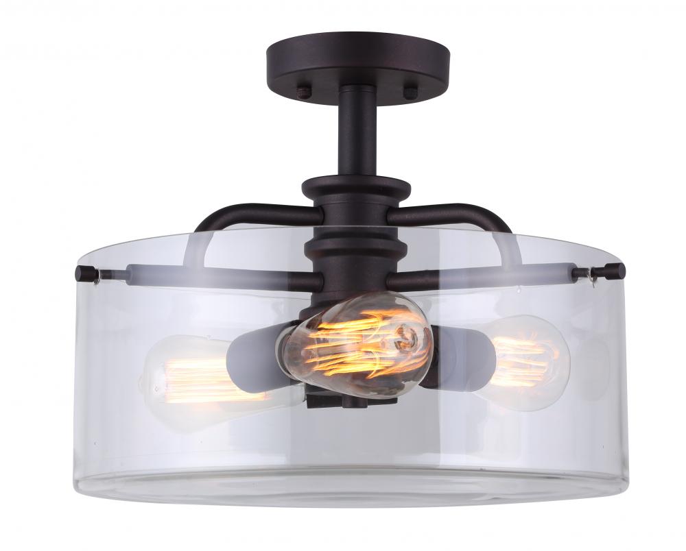 Albany 3 Light Semi Flush, Bronze Finish