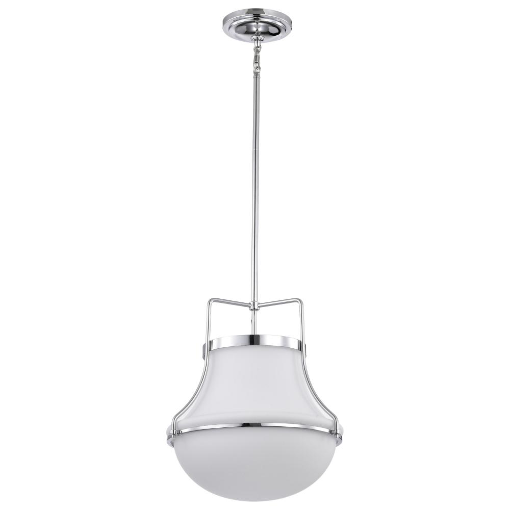 Valdora 1 Light Pendant; 14 Inches; Polished Nickel; White Opal Glass