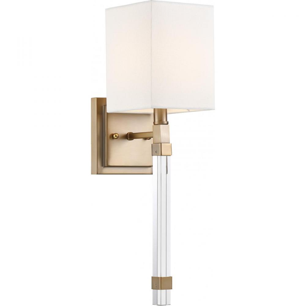 Thompson- 1 Light Wall Sconce - with White Linen Shade - Burnished Brass Finish