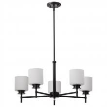 Nuvo 60/8038 - Warren; 28 Inch 5 Light Chandelier; Gun Metal with Satin White Glass