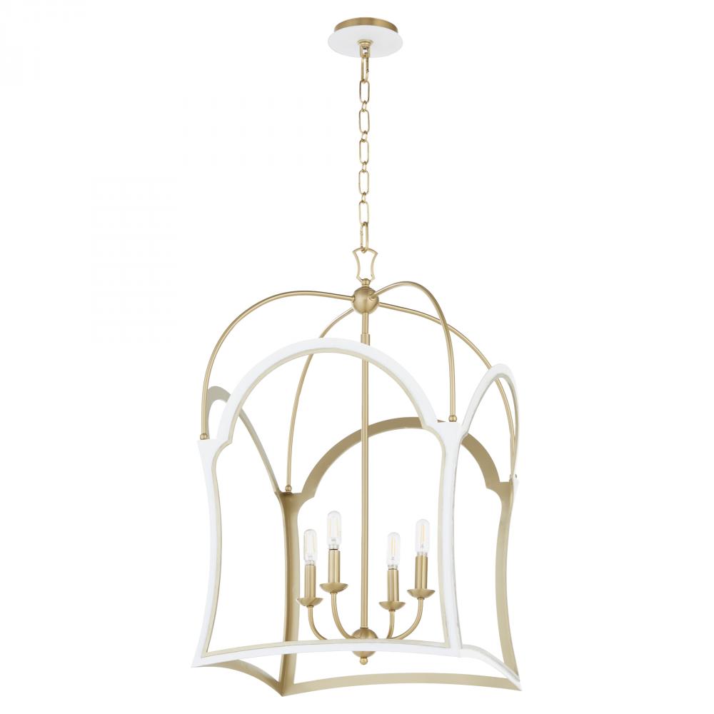 Tiffany 4 Light Lantern, Studio White, Aged Brass