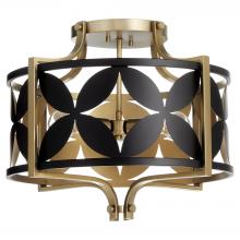 Quorum 283-18-5980 - Mariposa 3 Light Semi Flush, Matte Black, Aged Brass