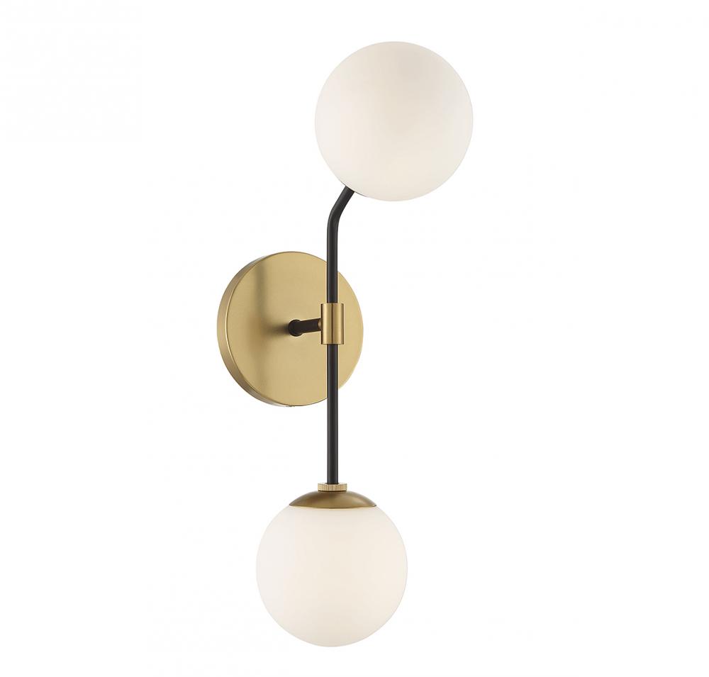 2-Light Wall Sconce in Matte Black and Natural Brass